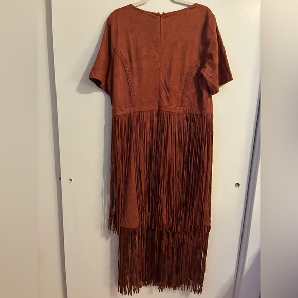 Midnight Velvet Rust Fringe Midi Dress - Picture 5 of 6